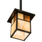 Meyda Lighting Hyde Park 194827 9"Sq Craftsman Brown "T" Mission Pendant Light With Beige Iridescent Glass & Amber Mica Shade
