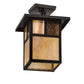 Meyda Lighting Hyde Park 194849 13" Craftsman Brown "T" Mission Pendant Light With Beige Iridescent Glass & Amber Mica Shade