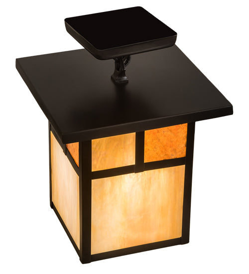 Meyda Lighting Hyde Park 194849 13" Craftsman Brown "T" Mission Pendant Light With Beige Iridescent Glass & Amber Mica Shade