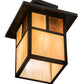 Meyda Lighting Hyde Park 194849 13" Craftsman Brown "T" Mission Pendant Light With Beige Iridescent Glass & Amber Mica Shade