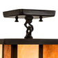 Meyda Lighting Hyde Park 194849 13" Craftsman Brown "T" Mission Pendant Light With Beige Iridescent Glass & Amber Mica Shade