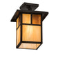 Meyda Lighting Hyde Park 194849 13" Craftsman Brown "T" Mission Pendant Light With Beige Iridescent Glass & Amber Mica Shade