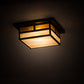 Meyda Lighting Hyde Park 194880 21" 2-Light Craftsman Brown "T" Mission Flush Mount Light With Beige Iridescent And Amber Mica Shade Glass