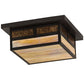 Meyda Lighting Hyde Park 194880 21" 2-Light Craftsman Brown "T" Mission Flush Mount Light With Beige Iridescent And Amber Mica Shade Glass