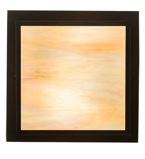 Meyda Lighting Hyde Park 194880 21" 2-Light Craftsman Brown "T" Mission Flush Mount Light With Beige Iridescent And Amber Mica Shade Glass