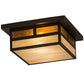 Meyda Lighting Hyde Park 194880 21" 2-Light Craftsman Brown "T" Mission Flush Mount Light With Beige Iridescent And Amber Mica Shade Glass