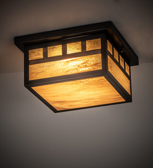 Meyda Lighting Hyde Park 20" 2-Light Craftsman Brown Triple Bar Mission Flush Mount Light With Honey Amber Art Shade Glass