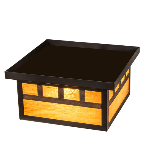 Meyda Lighting Hyde Park 20" 2-Light Craftsman Brown Triple Bar Mission Flush Mount Light With Honey Amber Art Shade Glass