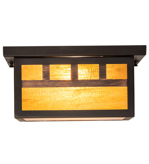 Meyda Lighting Hyde Park 20" 2-Light Craftsman Brown Triple Bar Mission Flush Mount Light With Honey Amber Art Shade Glass