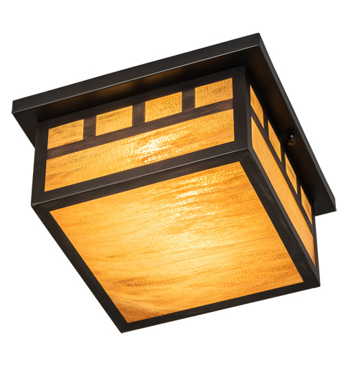 Meyda Lighting Hyde Park 20" 2-Light Craftsman Brown Triple Bar Mission Flush Mount Light With Honey Amber Art Shade Glass