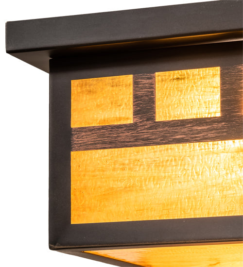 Meyda Lighting Hyde Park 20" 2-Light Craftsman Brown Triple Bar Mission Flush Mount Light With Honey Amber Art Shade Glass