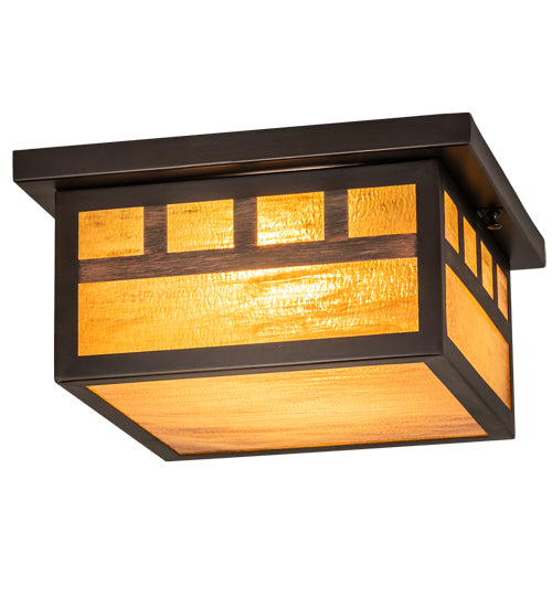 Meyda Lighting Hyde Park 20" 2-Light Craftsman Brown Triple Bar Mission Flush Mount Light With Honey Amber Art Shade Glass