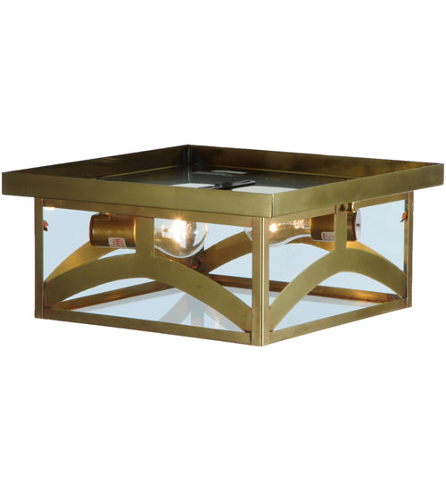 Meyda Lighting Hyde Park 20" 2-Light Satin Brass Hill Top Flush Mount Light With Clear Shade Glass