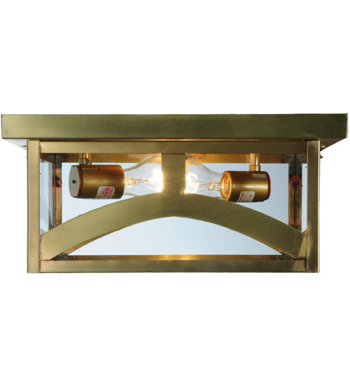 Meyda Lighting Hyde Park 20" 2-Light Satin Brass Hill Top Flush Mount Light With Clear Shade Glass