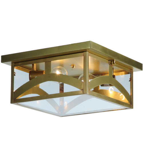 Meyda Lighting Hyde Park 20" 2-Light Satin Brass Hill Top Flush Mount Light With Clear Shade Glass