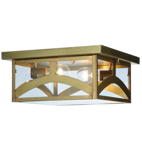 Meyda Lighting Hyde Park 20" 2-Light Satin Brass Hill Top Flush Mount Light With Clear Shade Glass