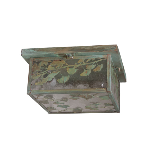 Meyda Lighting Hyde Park 20" 2-Light Verdigris Brass Ginkgo Flush Mount Light With Clear Seeded Shade Glass