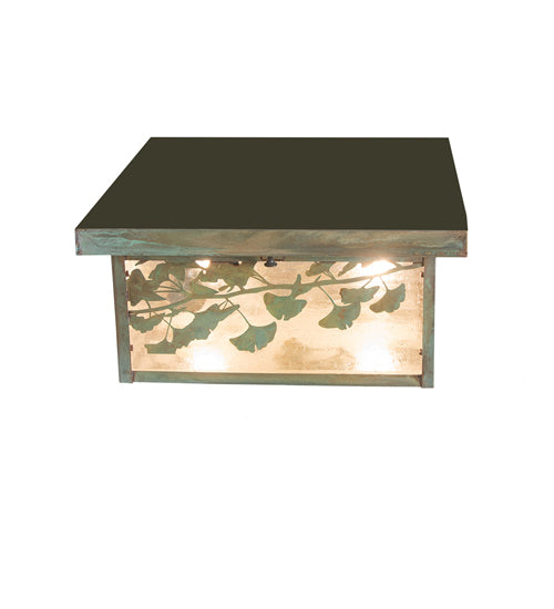 Meyda Lighting Hyde Park 20" 2-Light Verdigris Brass Ginkgo Flush Mount Light With Clear Seeded Shade Glass