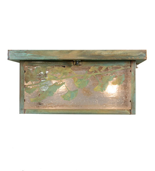 Meyda Lighting Hyde Park 20" 2-Light Verdigris Brass Ginkgo Flush Mount Light With Clear Seeded Shade Glass