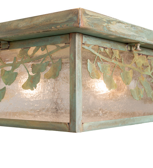 Meyda Lighting Hyde Park 20" 2-Light Verdigris Brass Ginkgo Flush Mount Light With Clear Seeded Shade Glass