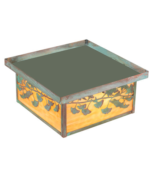 Meyda Lighting Hyde Park 20" 2-Light Verdigris Ginkgo Flush Mount Light With Beige Art & Clear Seeded Shade Glass