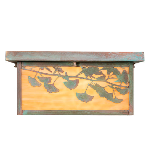 Meyda Lighting Hyde Park 20" 2-Light Verdigris Ginkgo Flush Mount Light With Beige Art & Clear Seeded Shade Glass