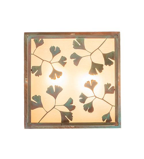 Meyda Lighting Hyde Park 20" 2-Light Verdigris Ginkgo Flush Mount Light With Beige Art & Clear Seeded Shade Glass