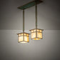 Meyda Lighting Hyde Park 20" 2-Light Verdigris "T" Mission Island Pendant Light With Beige Iridescent Shade Glass