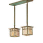 Meyda Lighting Hyde Park 20" 2-Light Verdigris "T" Mission Island Pendant Light With Beige Iridescent Shade Glass