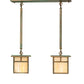Meyda Lighting Hyde Park 20" 2-Light Verdigris "T" Mission Island Pendant Light With Beige Iridescent Shade Glass