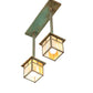 Meyda Lighting Hyde Park 20" 2-Light Verdigris "T" Mission Island Pendant Light With Beige Iridescent Shade Glass