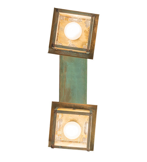 Meyda Lighting Hyde Park 20" 2-Light Verdigris "T" Mission Island Pendant Light With Beige Iridescent Shade Glass