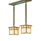 Meyda Lighting Hyde Park 20" 2-Light Verdigris "T" Mission Island Pendant Light With Beige Iridescent Shade Glass
