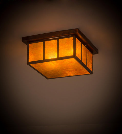 Meyda Lighting Hyde Park 20" 2-Light Vintage Copper Double Bar Mission Flush Mount Light With Amber Mica Shade Glass