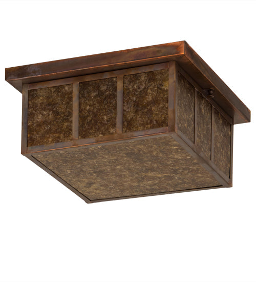 Meyda Lighting Hyde Park 20" 2-Light Vintage Copper Double Bar Mission Flush Mount Light With Amber Mica Shade Glass