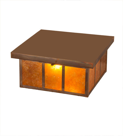 Meyda Lighting Hyde Park 20" 2-Light Vintage Copper Double Bar Mission Flush Mount Light With Amber Mica Shade Glass