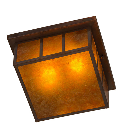 Meyda Lighting Hyde Park 20" 2-Light Vintage Copper Double Bar Mission Flush Mount Light With Amber Mica Shade Glass