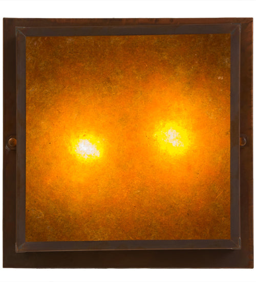 Meyda Lighting Hyde Park 20" 2-Light Vintage Copper Double Bar Mission Flush Mount Light With Amber Mica Shade Glass