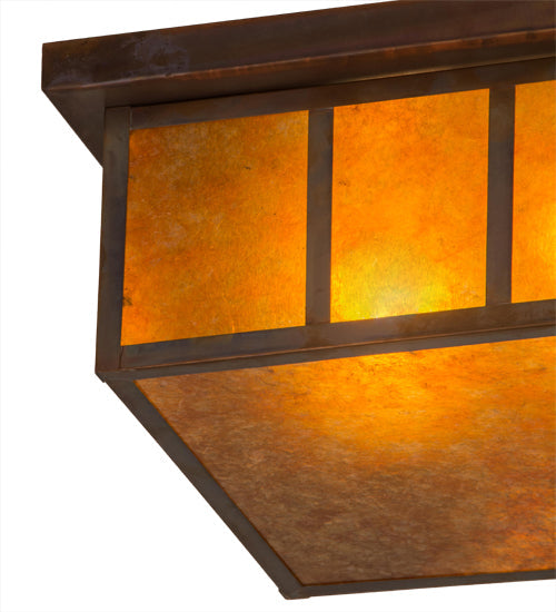 Meyda Lighting Hyde Park 20" 2-Light Vintage Copper Double Bar Mission Flush Mount Light With Amber Mica Shade Glass