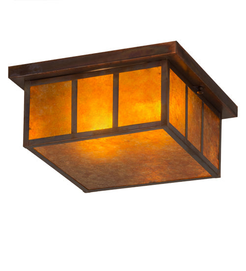 Meyda Lighting Hyde Park 20" 2-Light Vintage Copper Double Bar Mission Flush Mount Light With Amber Mica Shade Glass