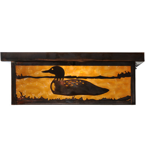 Meyda Lighting Hyde Park 20" 2-Light Vintage Copper Loon Flush Mount Light With Frosted Seeded & Beige Art Shade Glass