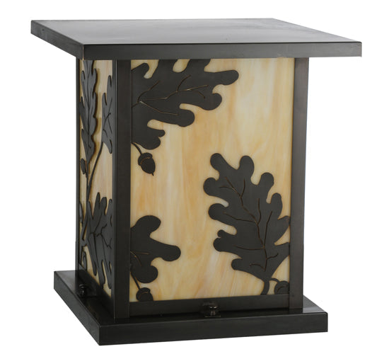 Meyda Lighting Hyde Park 20" Craftsman Brown Oak Leaf Outdoor Pier Mount Light With Beige Art Shade Glass