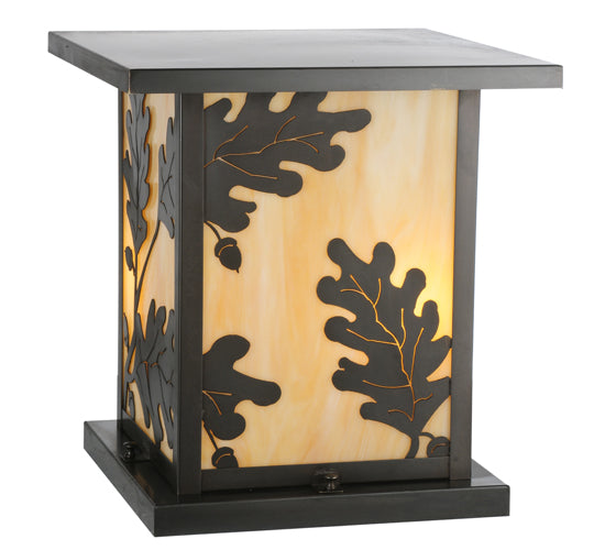 Meyda Lighting Hyde Park 20" Craftsman Brown Oak Leaf Outdoor Pier Mount Light With Beige Art Shade Glass