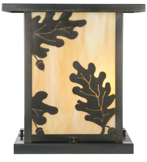 Meyda Lighting Hyde Park 20" Craftsman Brown Oak Leaf Outdoor Pier Mount Light With Beige Art Shade Glass