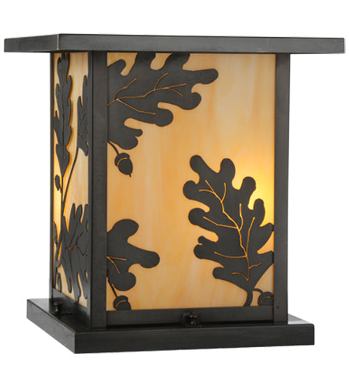 Meyda Lighting Hyde Park 20" Craftsman Brown Oak Leaf Outdoor Pier Mount Light With Beige Art Shade Glass