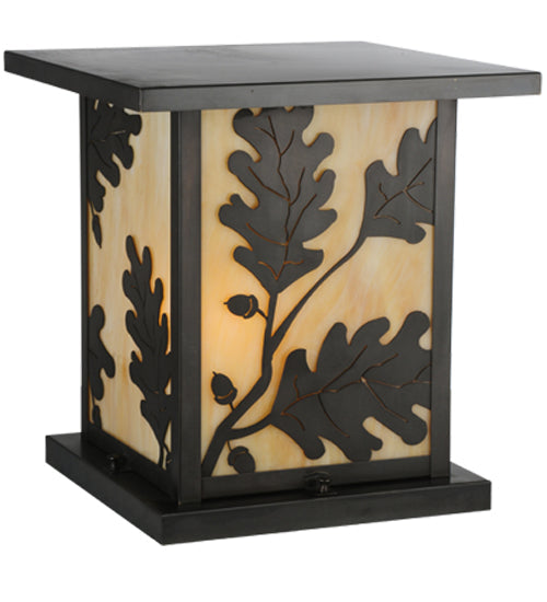 Meyda Lighting Hyde Park 20" Craftsman Brown Oak Leaf Outdoor Pier Mount Light With Beige Art Shade Glass