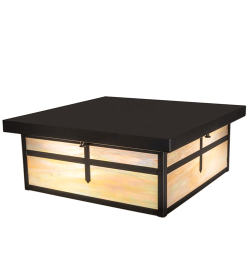 Meyda Lighting Hyde Park 21" 2-Light Craftsman Brown Cross Mission Flush Mount Light With Beige Iridescent Shade Glass