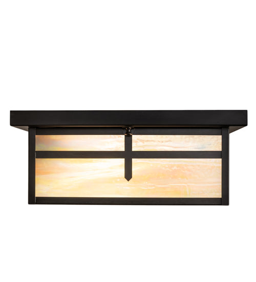 Meyda Lighting Hyde Park 21" 2-Light Craftsman Brown Cross Mission Flush Mount Light With Beige Iridescent Shade Glass