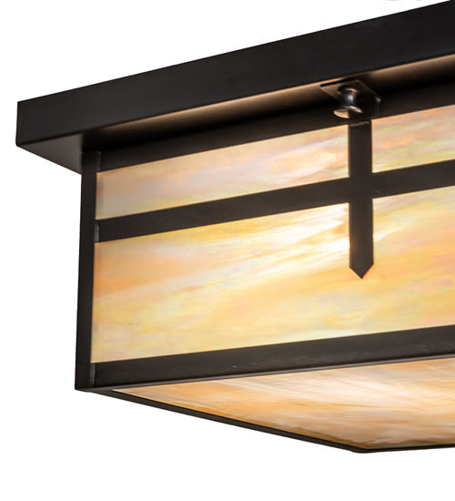 Meyda Lighting Hyde Park 21" 2-Light Craftsman Brown Cross Mission Flush Mount Light With Beige Iridescent Shade Glass