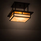 Meyda Lighting Hyde Park 21" 2-Light Craftsman Brown "T" Mission Flush Mount Light With Beige Iridescent And Amber Mica Shade Glass